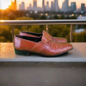 ✅Maseratti Embossed Croc Pattern Brown Leather Loafers Mens 9.5 Slip Dress Shoes